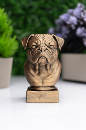 Pug Köpek Büst Heykel – El Yapımı Dekoratif Figür