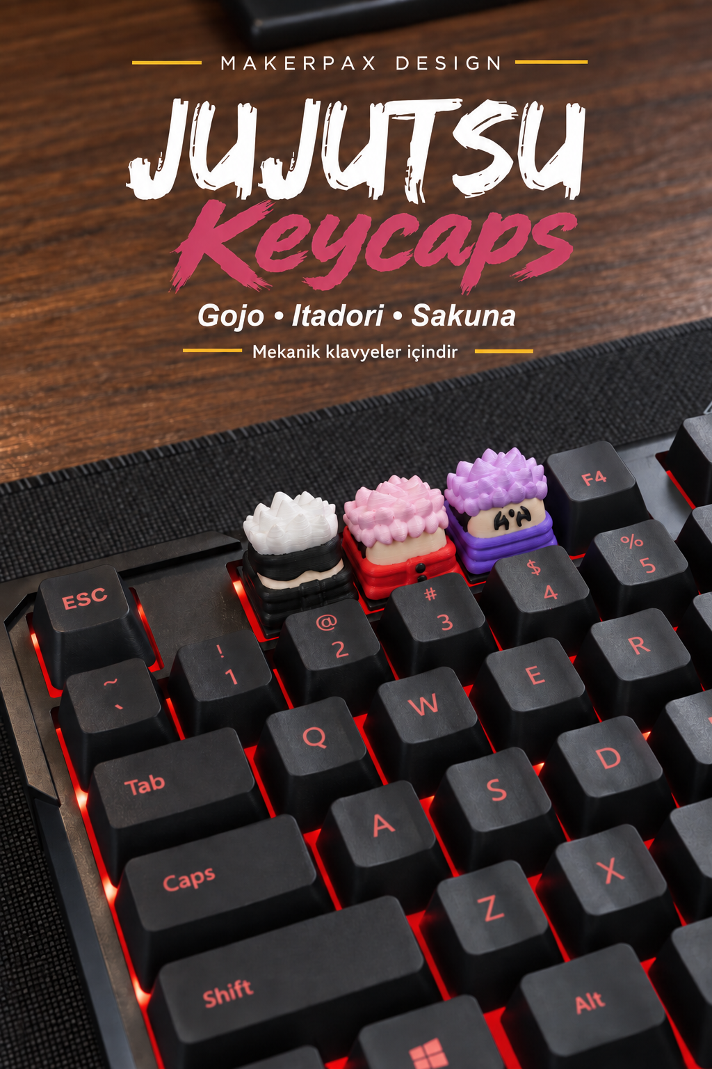 Jujutsu Kaisen Keycaps Seti | Yuji, Gojo ve Sukuna Jujutsu Kaisen Keycaps Seti | Yuji, Gojo ve Sukuna