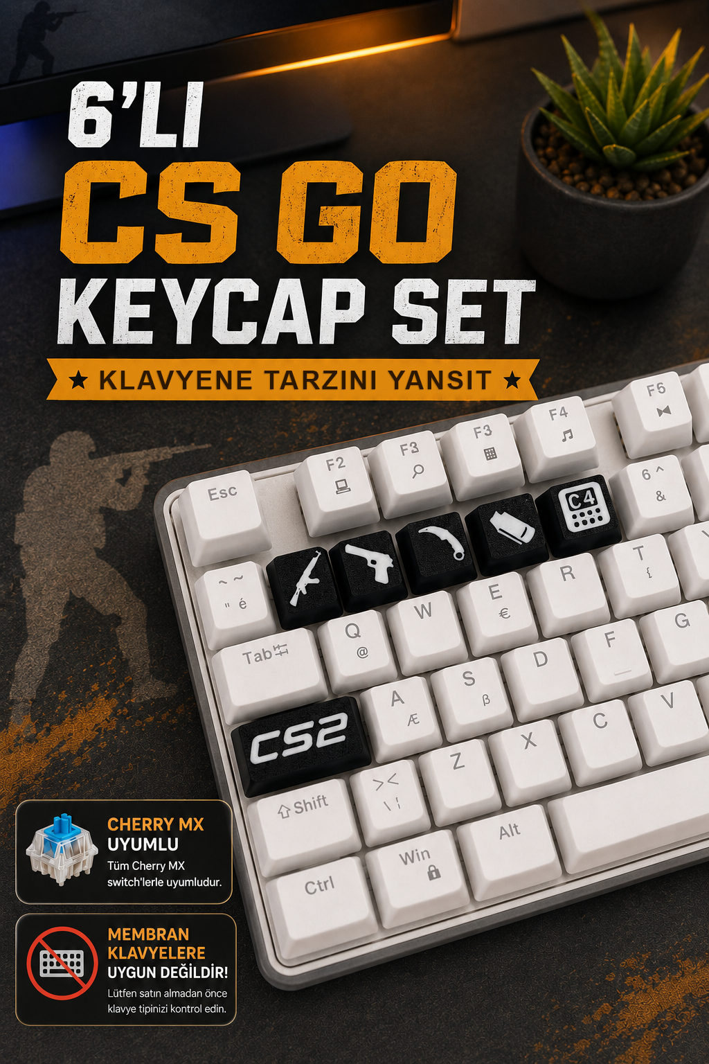 CSGO1 CS GO Keycaps Seti | 6’lı Oyun Temalı Tuş Kapağı - Görsel 1