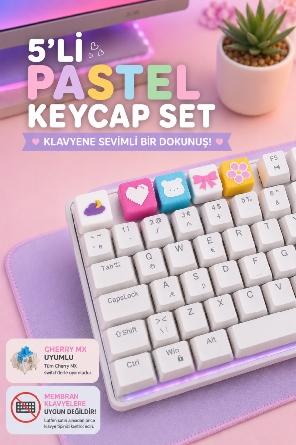 Pastel1 Makerpax Özel keycaps, koleksiyonluk figürler ve oyuncu aksesuarları.