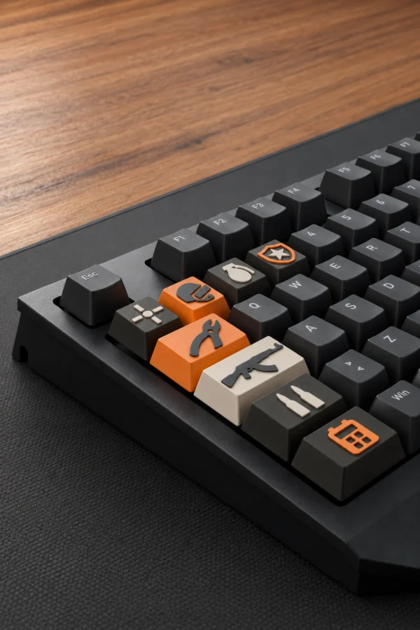 CS:GO Gamer Keycaps 8 tuş ve 1 spacebar seti, klavye üzerinde görünüm