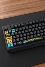 Cyberpunk 2077 Gamer Keycaps 8 tuş ve 1 spacebar seti, klavye üzerinde yakın görünüm