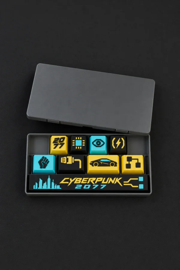 Cyberpunk 2077 Gamer Keycaps 8 tuş ve 1 spacebar seti, kutulu set görünümü