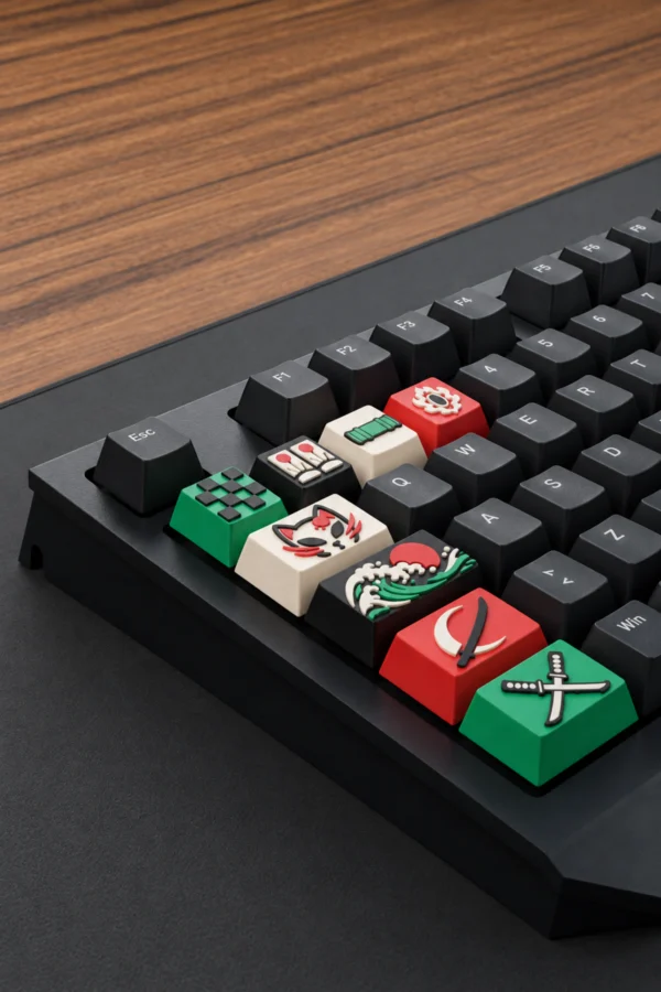 Demon Slayer Anime Keycaps 8 tuş ve 1 spacebar seti, klavye görünümü