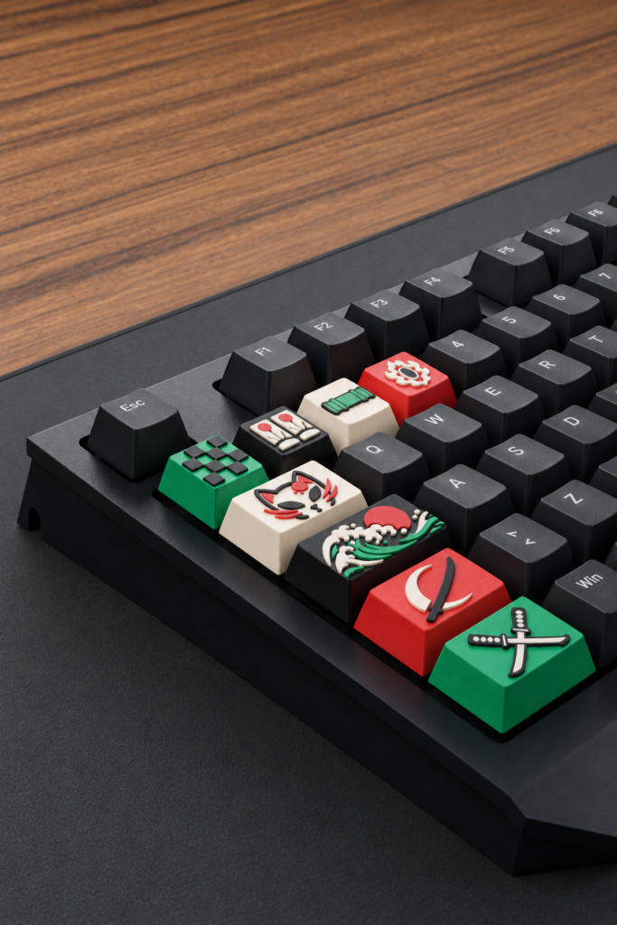 Demon Slayer Anime Keycaps seti klavye üzerinde