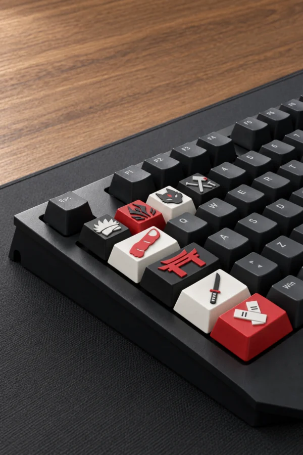 Jujutsu Kaisen Anime Keycaps 8 tuş ve 1 spacebar seti, klavye üzerinde görünüm