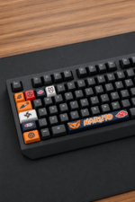 Naruto Anime Keycaps 8 tus ve 1 spacebar seti, klavye yakin gorunumu