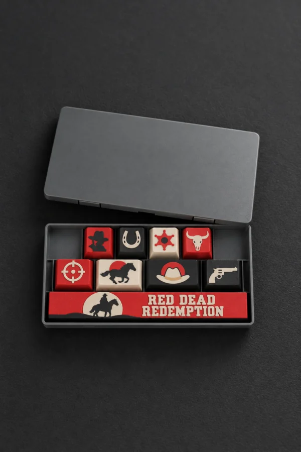 Red Dead Redemption Gamer Keycaps 8 tuş ve 1 spacebar seti, kutulu set görünümü